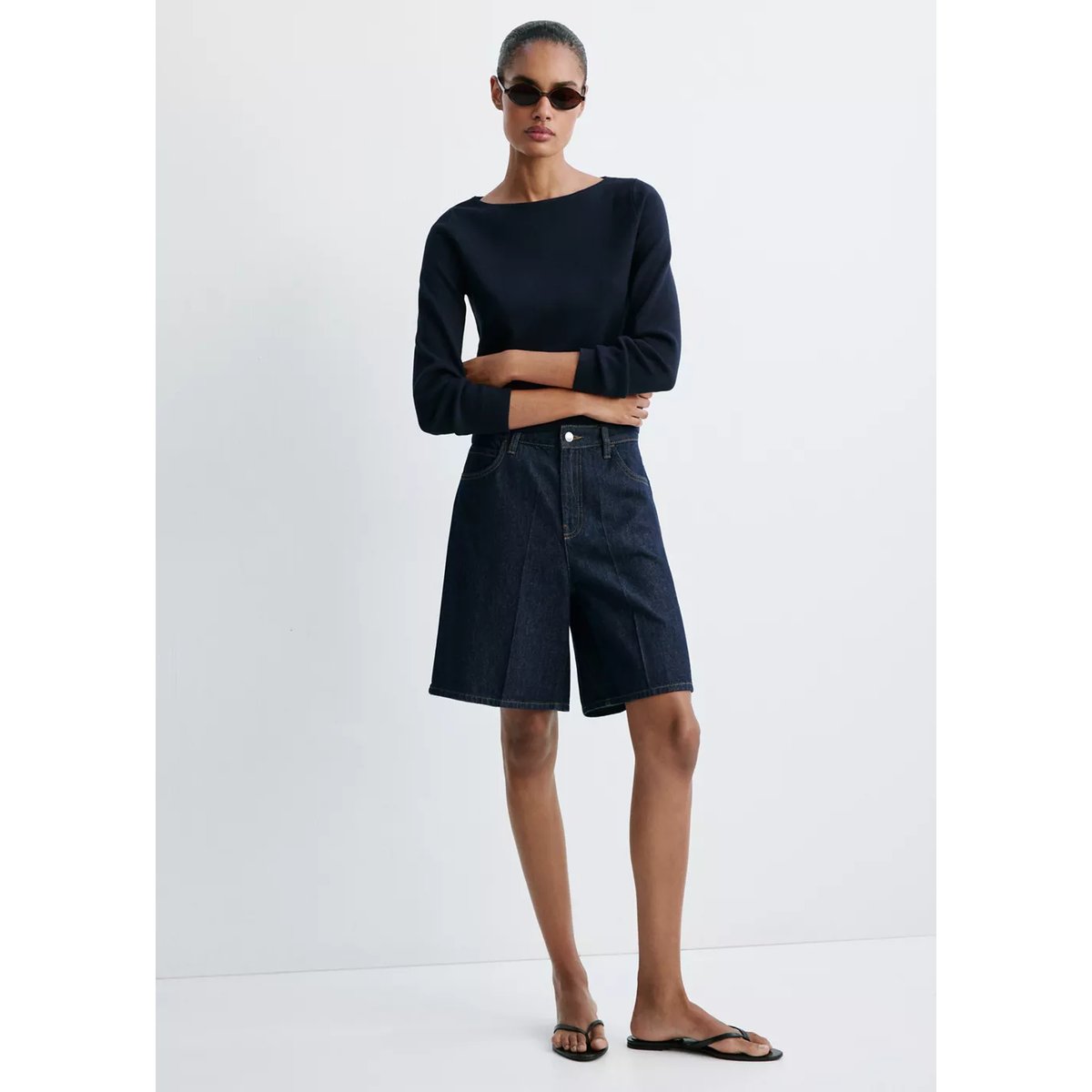 Pull-over maille fine col bateau bleu marine, MANGO