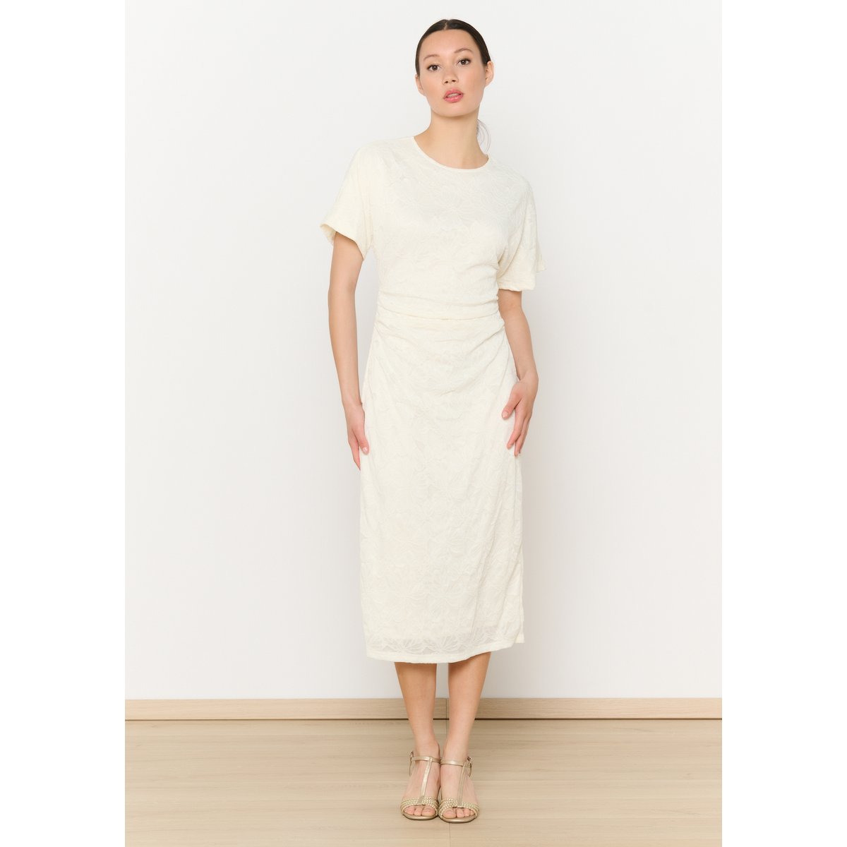 Robe midi texturée ecru peach, LOLALIZA