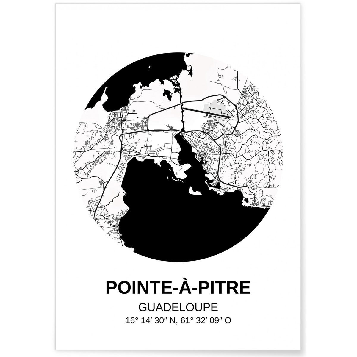 Affiche Carte Pointe-à-Pitre blanc, L'AFFICHERIE