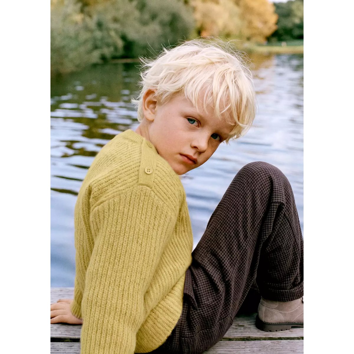 Pull-over maille côtelée boutons épaule citron vert, MANGO BABY