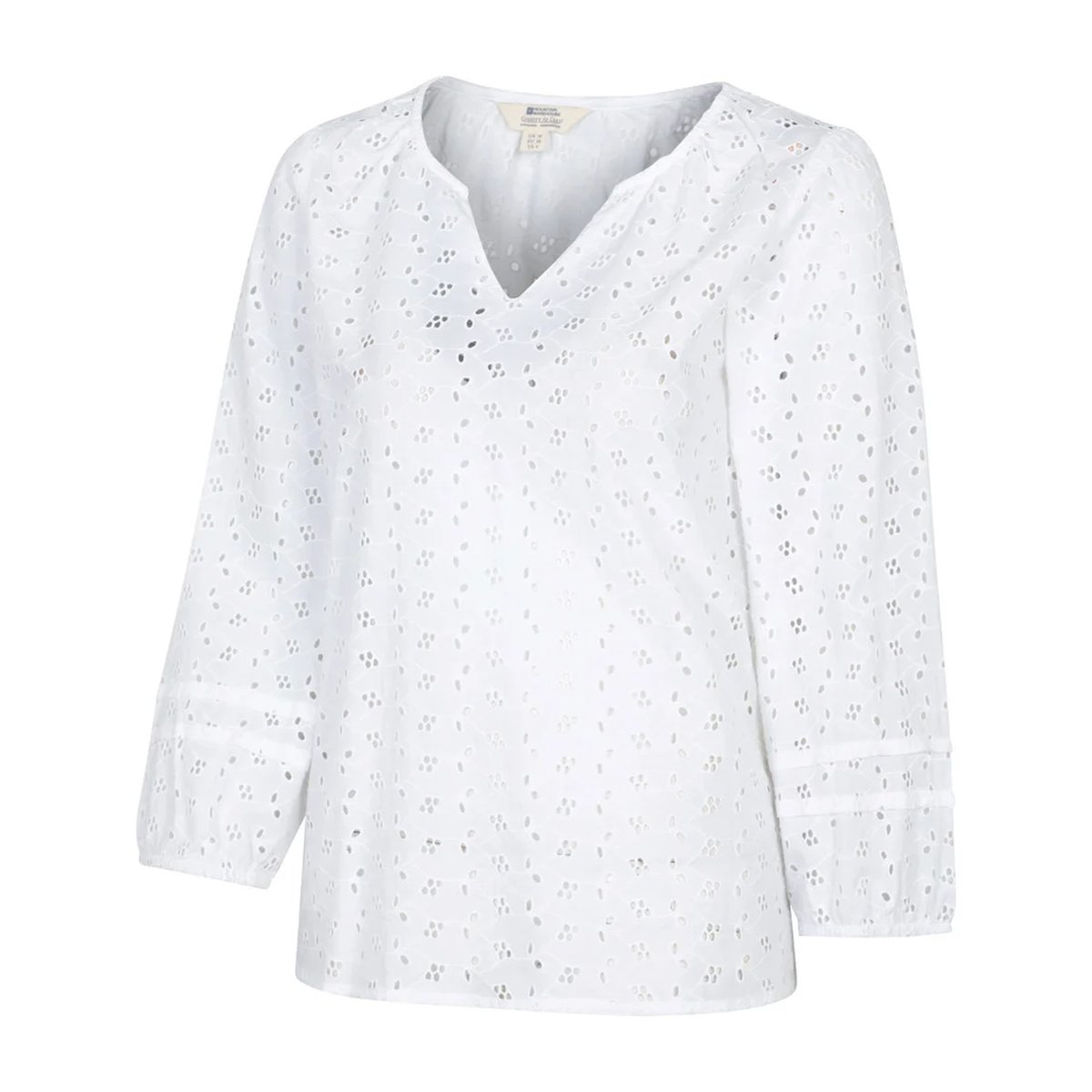 Blouse décontractée manches ¾ motif/style broderie blanc, MOUNTAIN WAREHOUSE