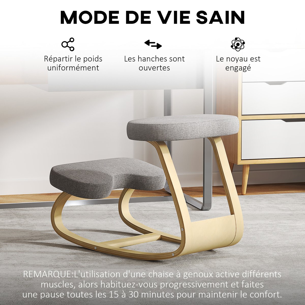 Chaise à genoux Bois de bouleau Gris gris, HOMCOM