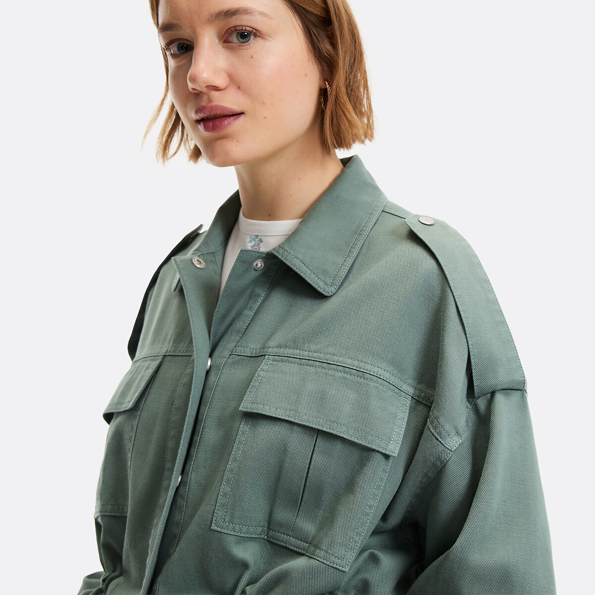 Lockere Sahara-Jacke aus Lyocell und Baumwolle lindgrün, LA REDOUTE COLLECTIONS