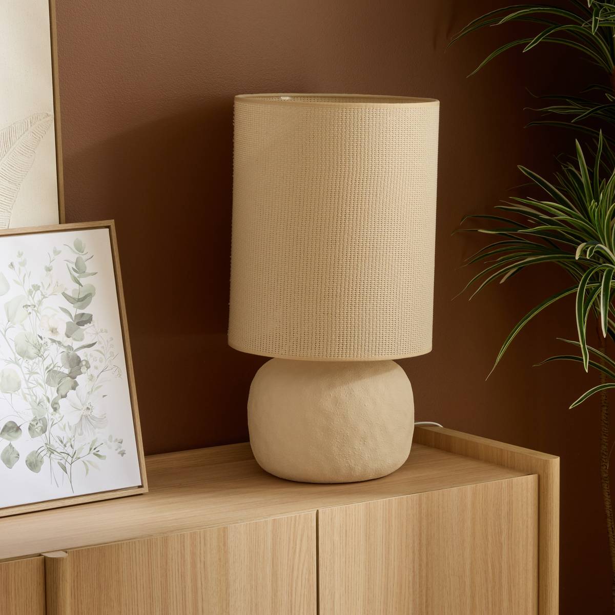 Lampe cylindrique OBINE beige, ATMOSPHERA