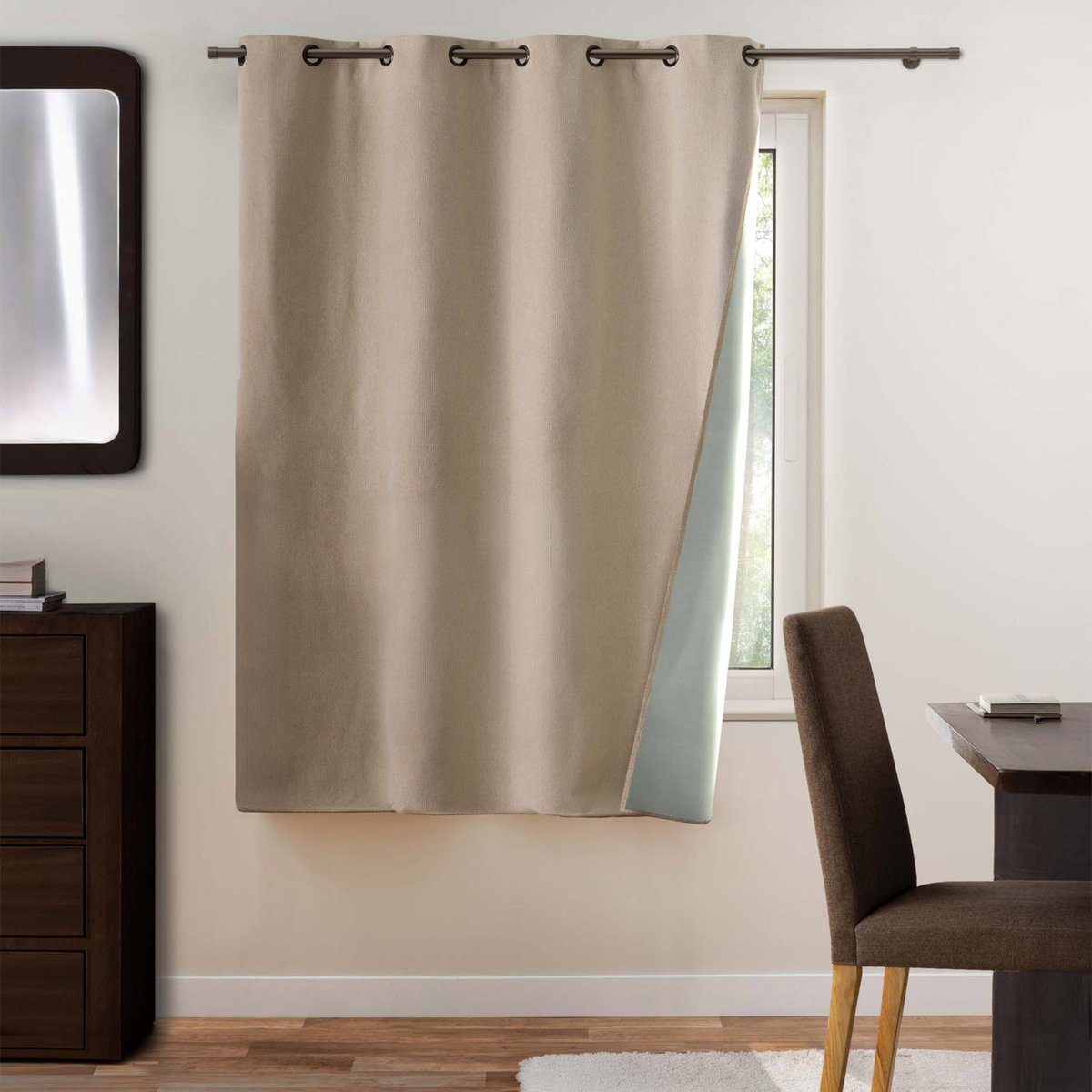 Rideau 100% occultant à œillets en tissu uni naturel, DOUCEUR D'INTÉRIEUR