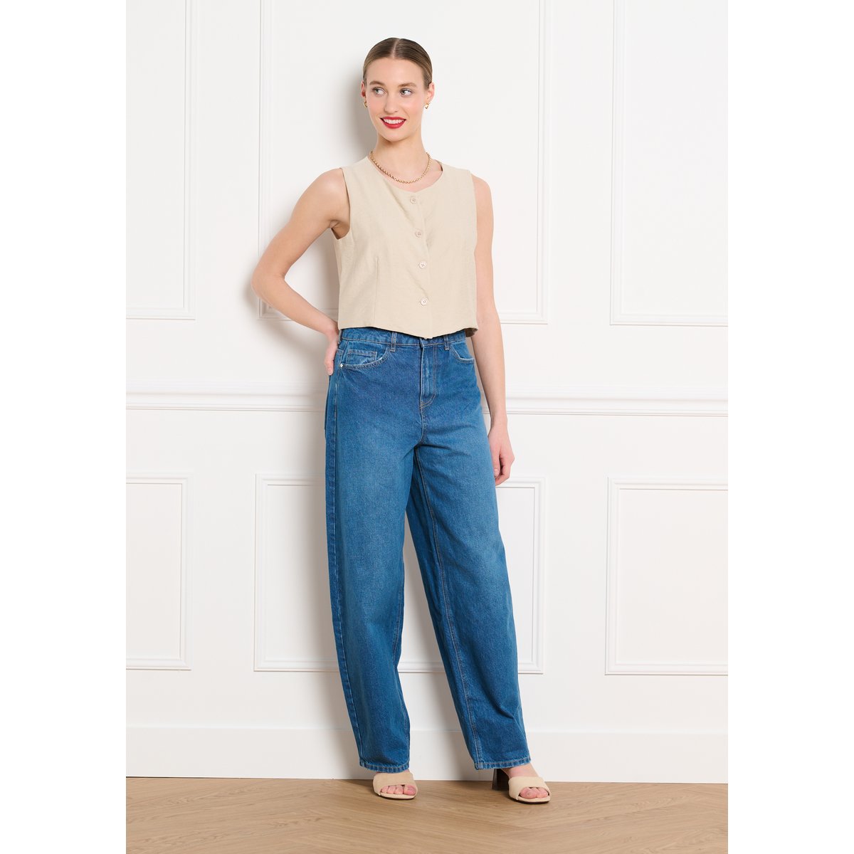 Jean large taille haute medium blue, LOLALIZA
