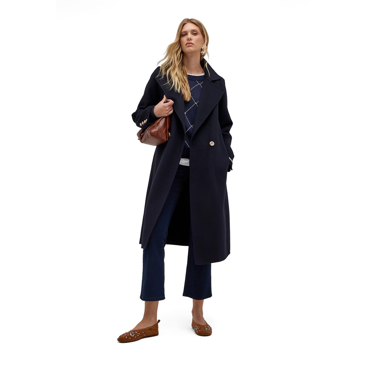 Manteau croisé à ceinture bleu, MOTIVI