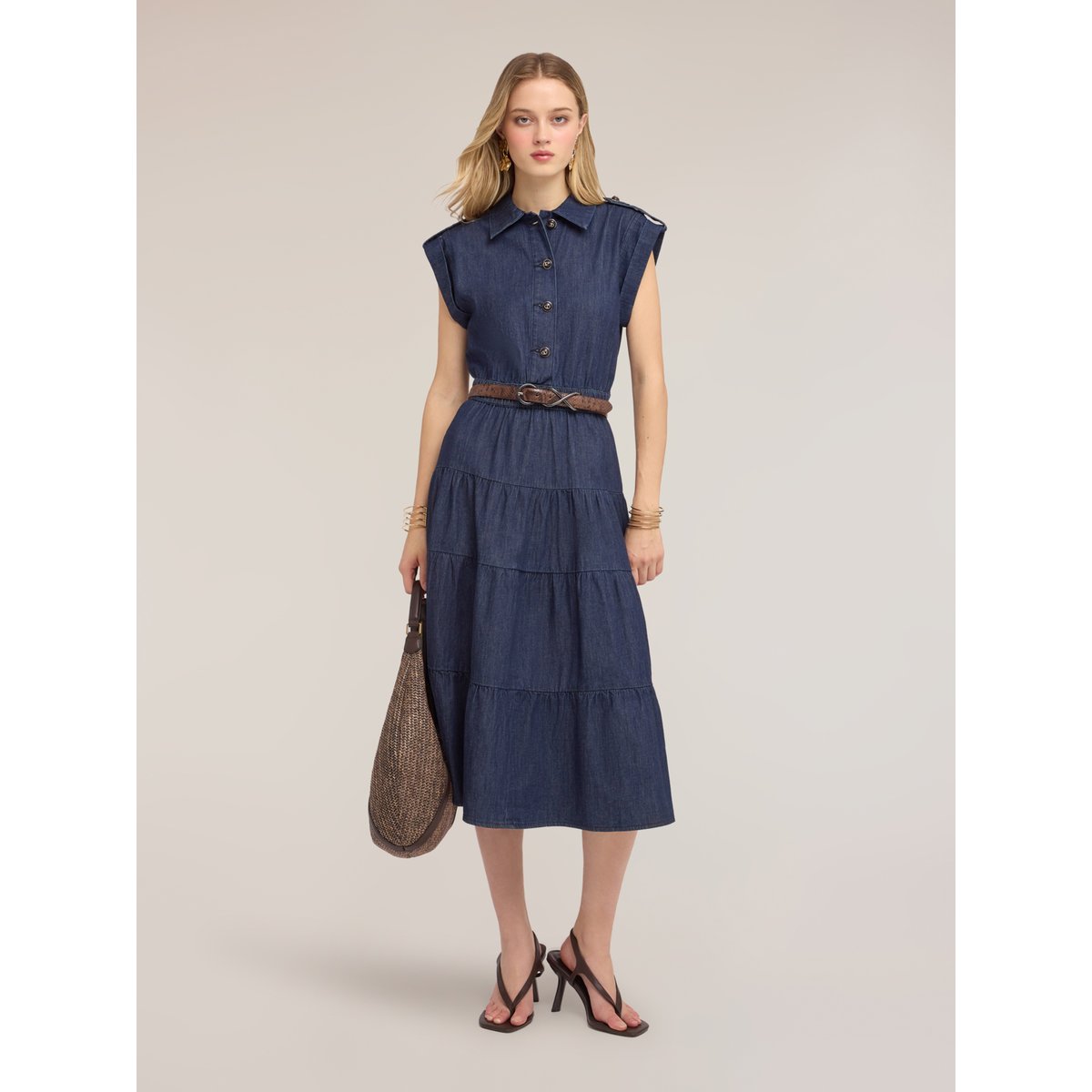 Robe chemise avec jupe à volants bleu, MOTIVI