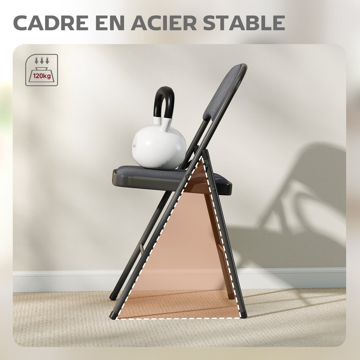 Chaise pliante Velours (100 % polyester) Gris gris foncé, HOMCOM