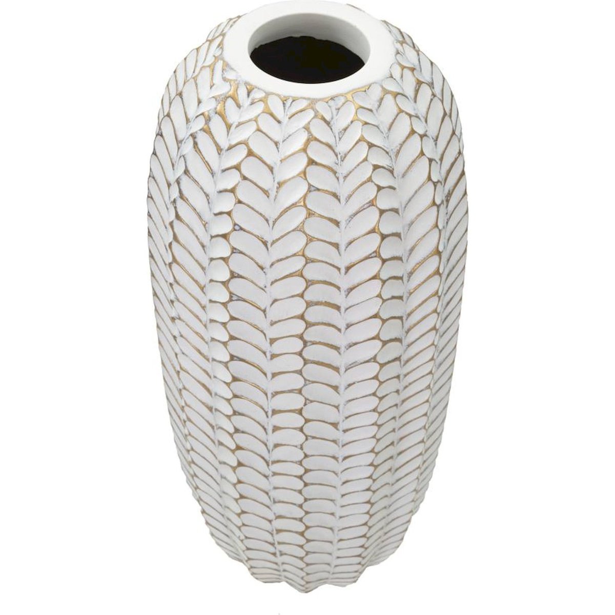 Vase sculpté relief feuille élégant MODERN blanc et doré, RECOLLECTION