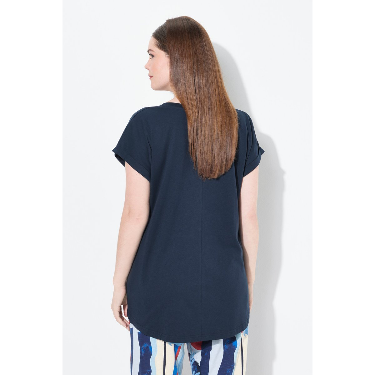 T-shirt, vase, encolure en V marine, ULLA POPKEN