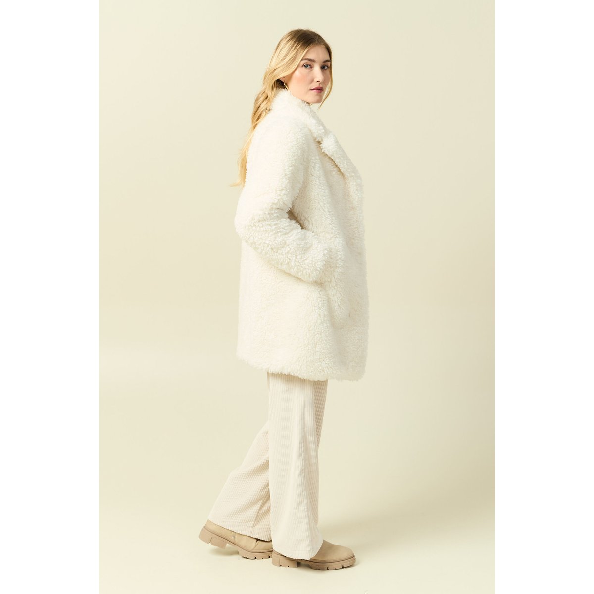 Manteau oversize long effet polaire creme, BONOBO