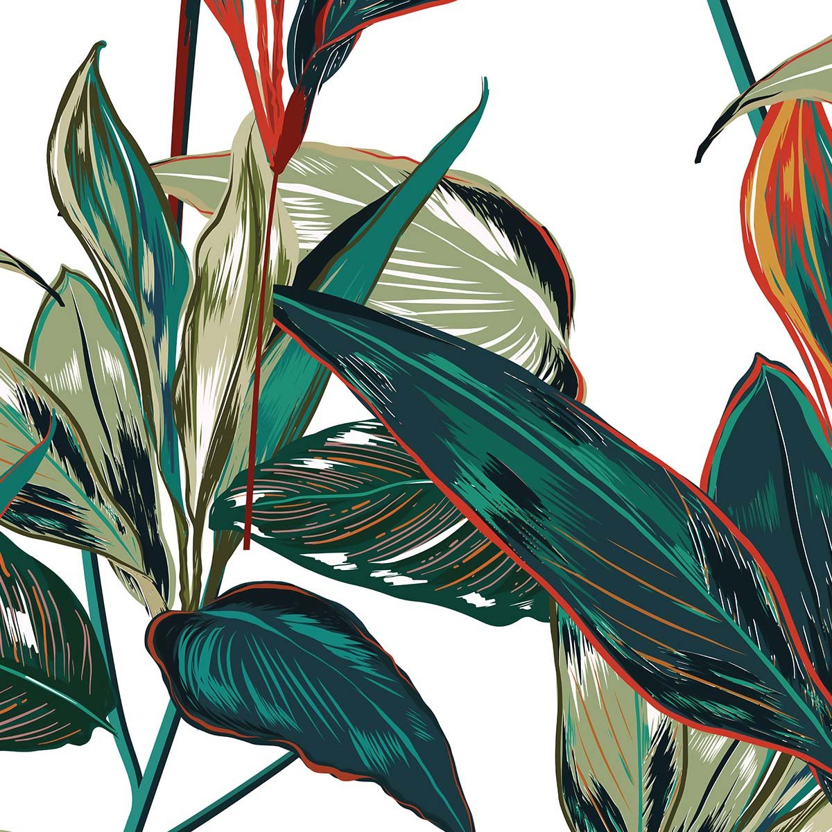 Papier peint panoramique feuilles colorees intissé, HEXOA