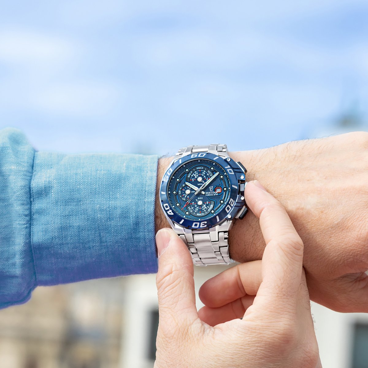 Montre Analogique CHRONOBIKE argenté bleu argenté, FESTINA