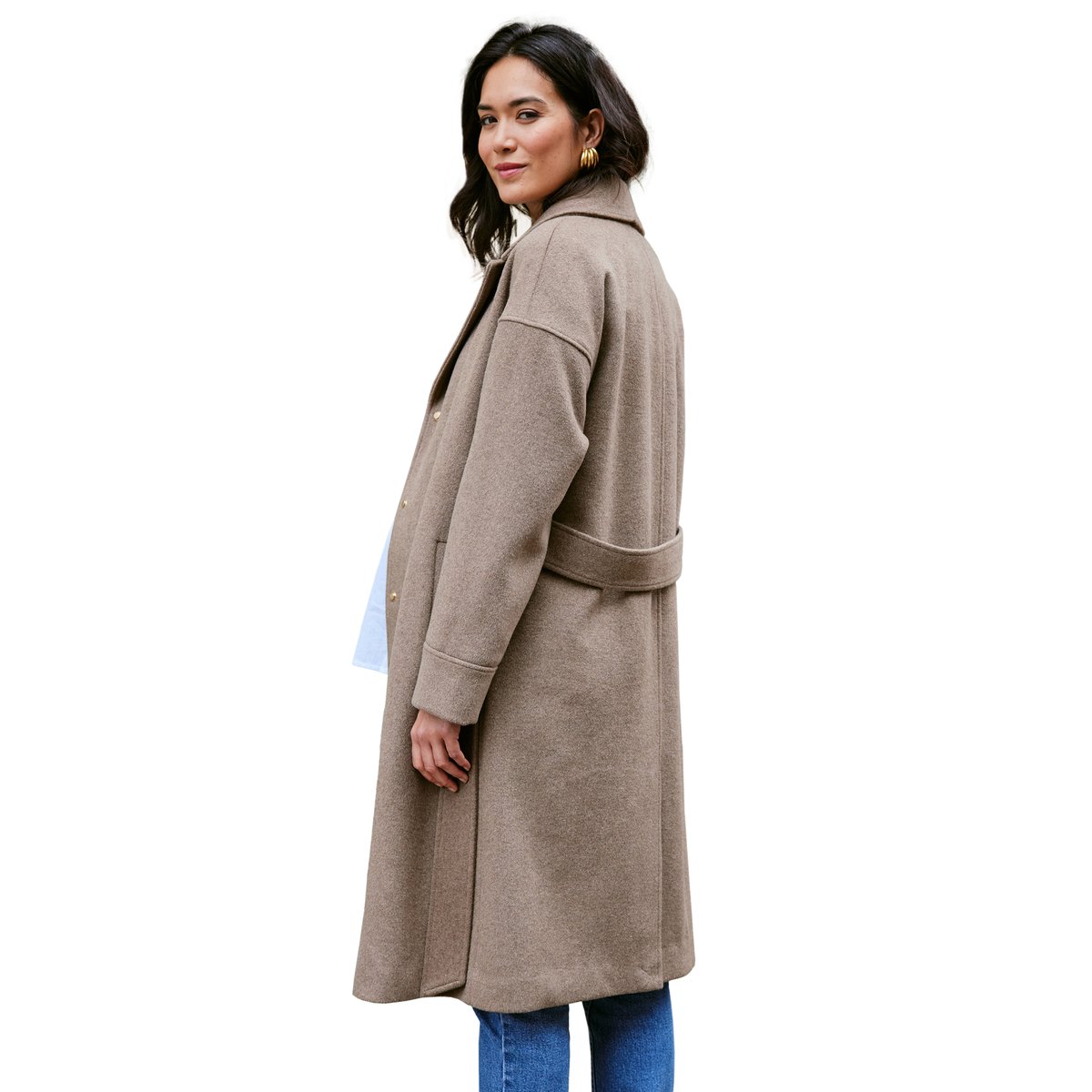 Manteau en drap de laine évolutif et portage grossesse noisette, ENVIE DE FRAISE