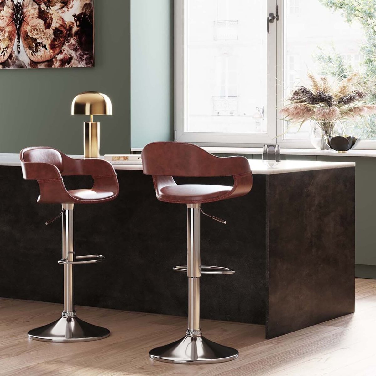 Tabouret de bar réglable en simili, MONACO nougat, KARE DESIGN
