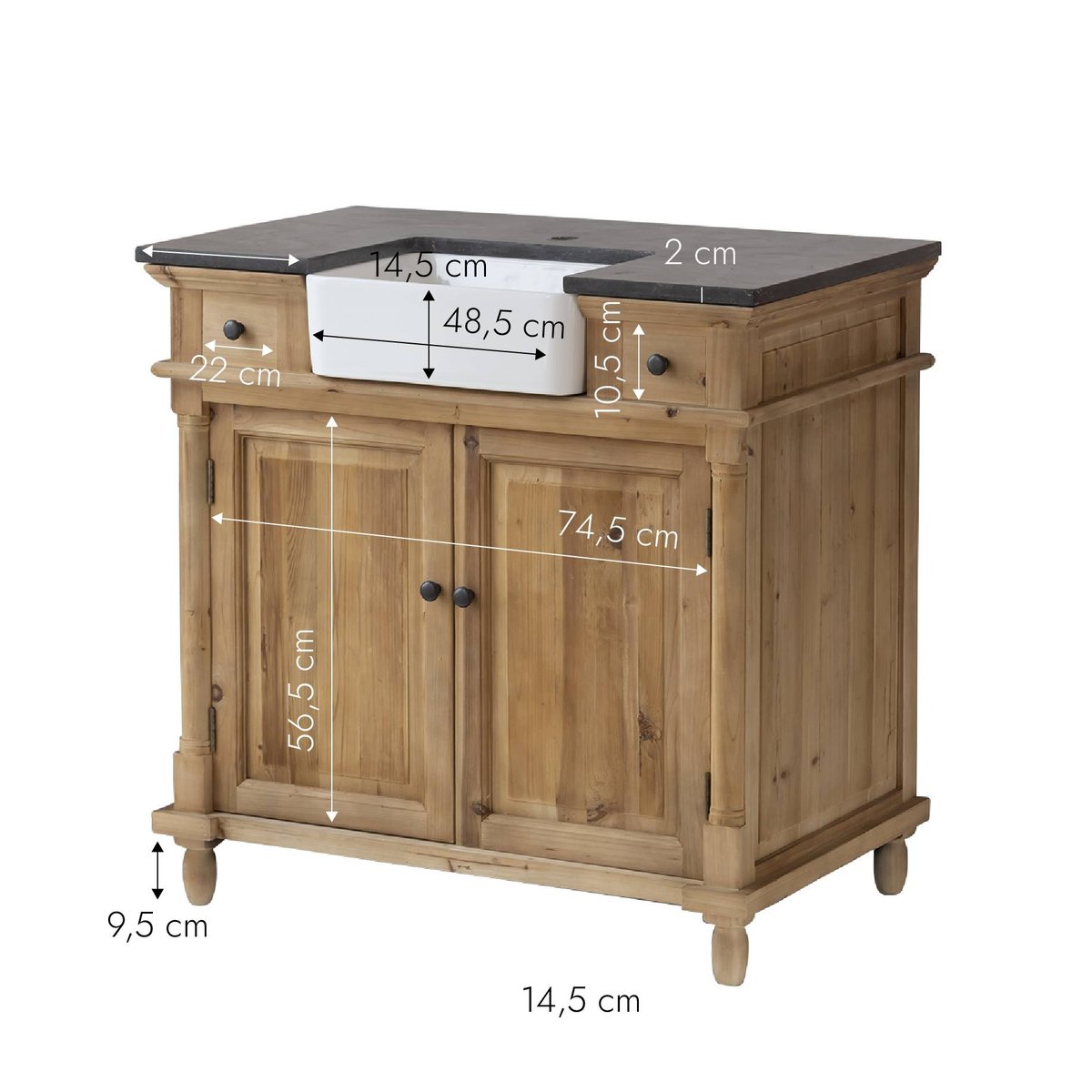 Meuble sous vasque en bois recyclé PAZ bois clair, MADE IN MEUBLES