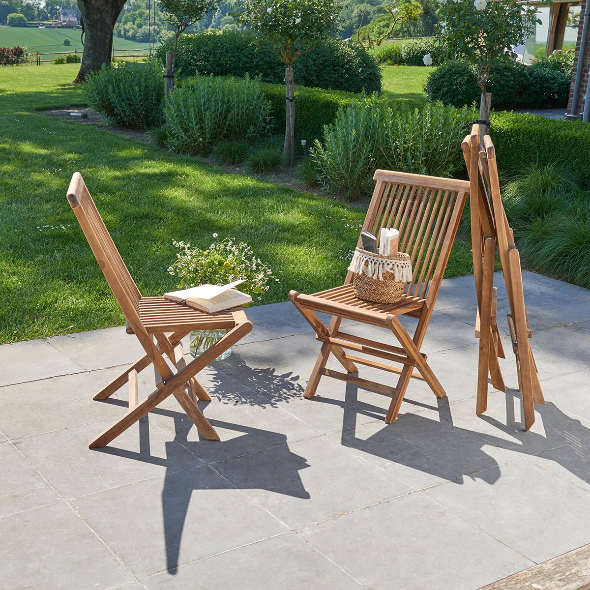 Lot de 4 chaises de jardin en teck huilé pliantes BALI marron, BERAH GETAH