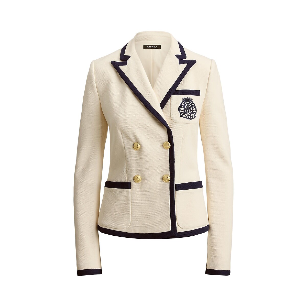 Giacca blazer con stemma ricamato ecru / navy, LAUREN RALPH LAUREN