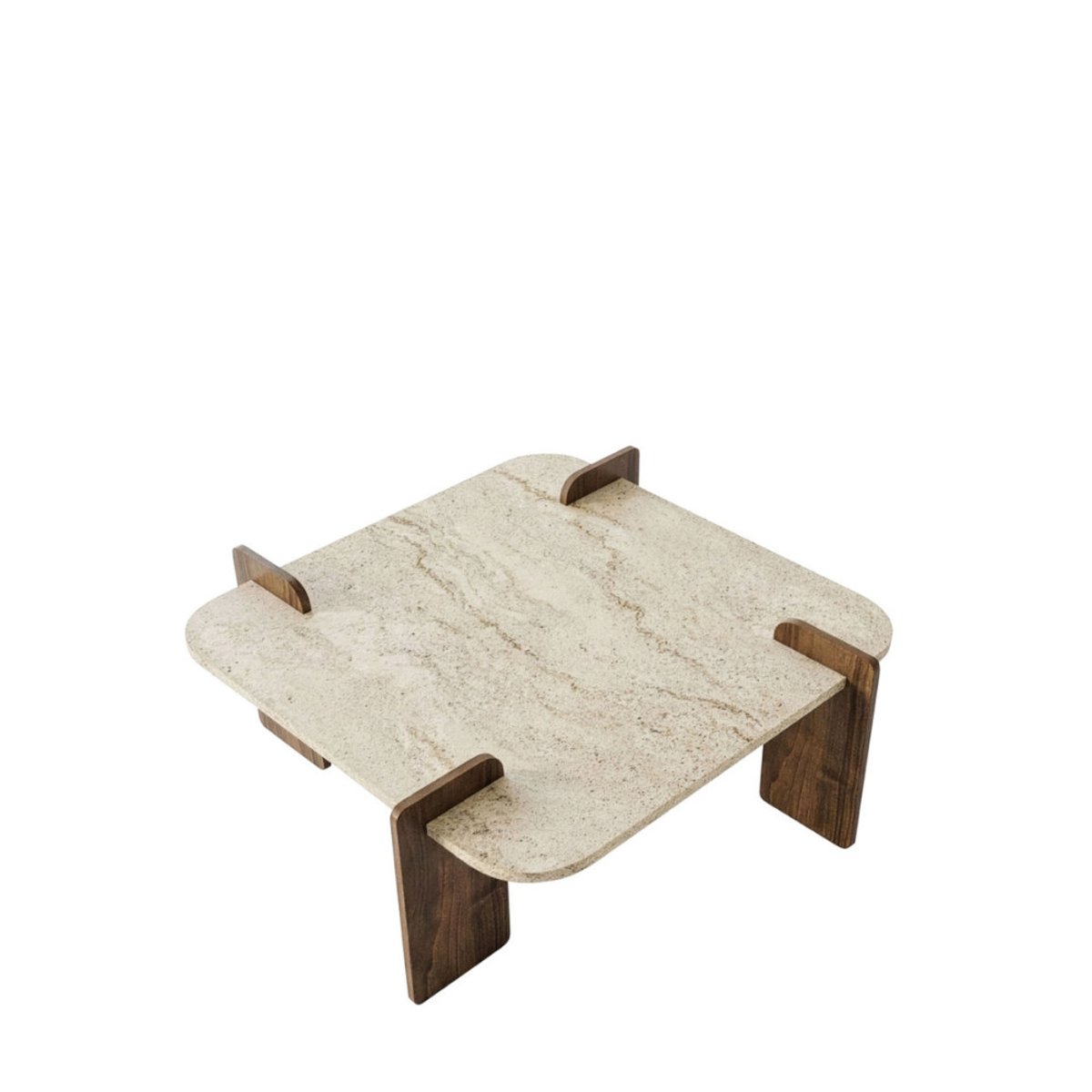 Table basse en bois et effet travertin 90x90cm- SOLENI beige, DRAWER