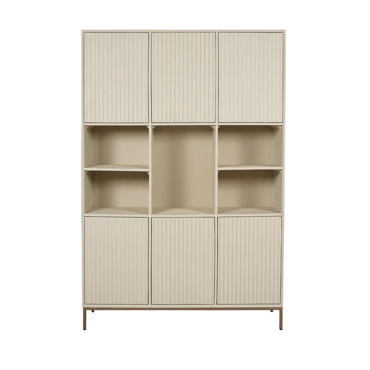Bibliothèque de salon 6 portes rainurées CORTINA beige, PIER IMPORT