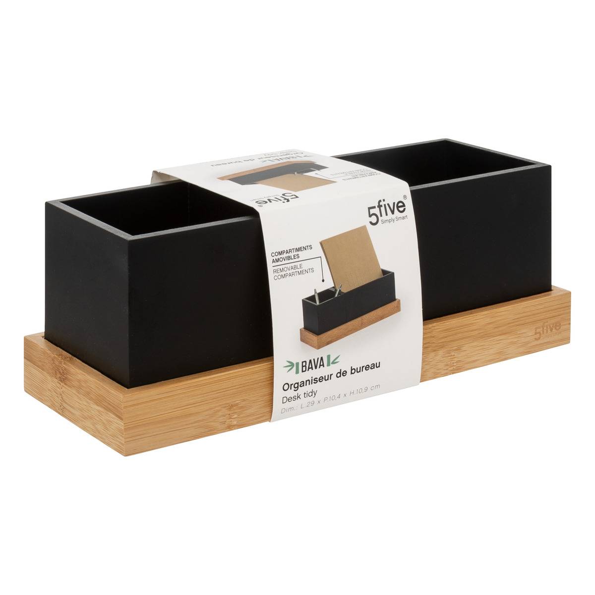 Organiseur amovible en bambou BAVA noir, 5FIVE SIMPLY SMART
