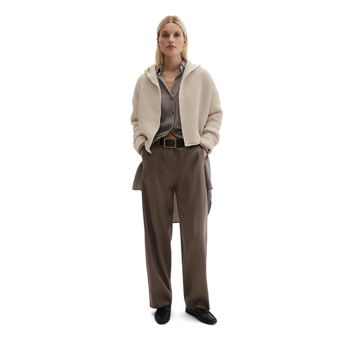 Cardigan à capuche oversize en doux mélange de coton organique gris clair, MARC O'POLO