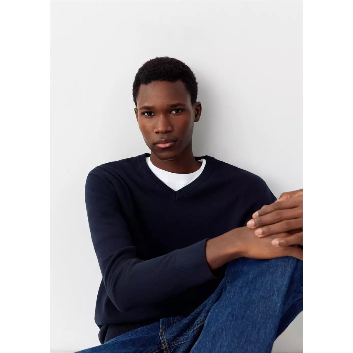 Pull-over maille coton bleu marine, MANGO TEEN