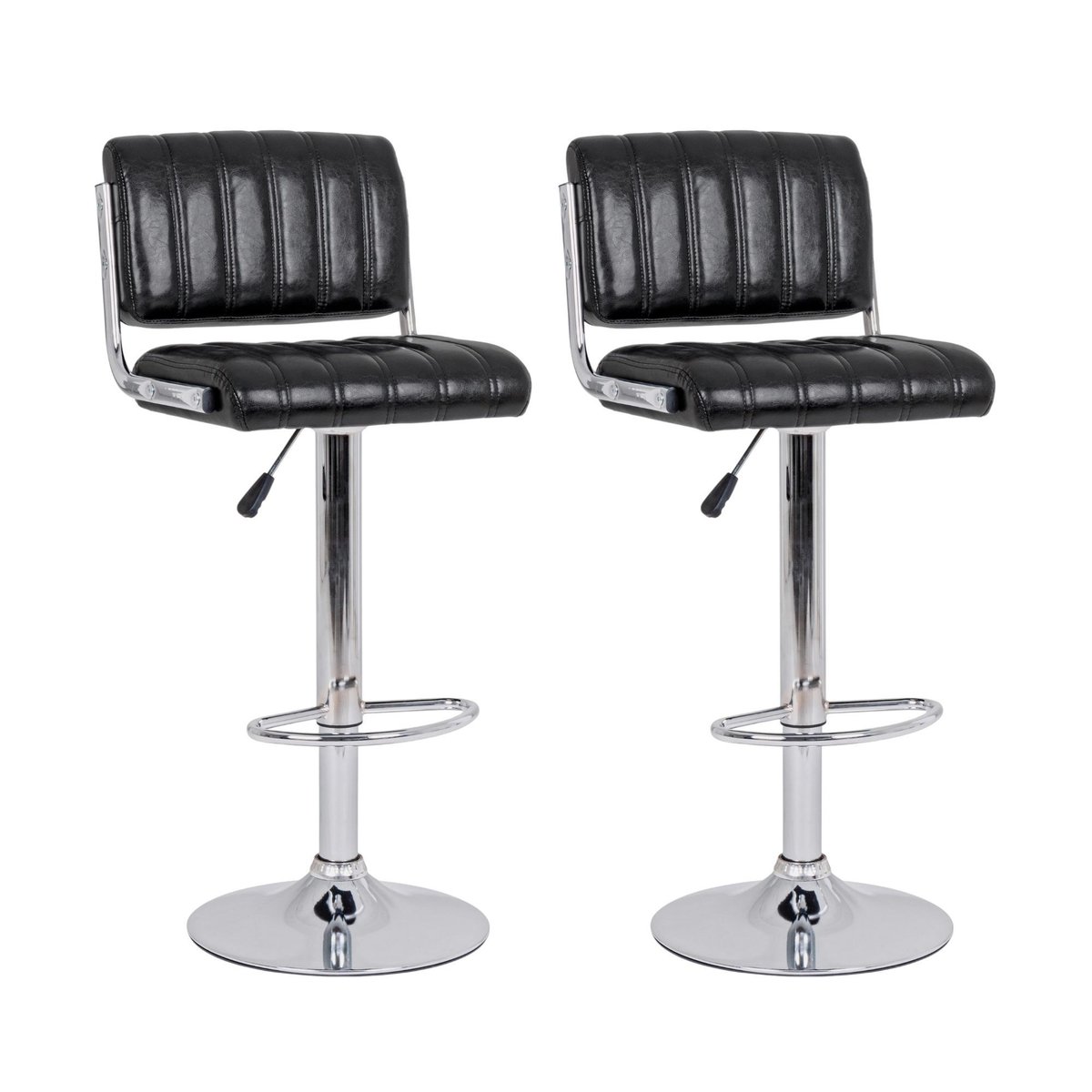Tabourets de bar réglables chromés et simili noir (lot de 2) - EDDIE noir, HELLIN, DEPUIS 1862