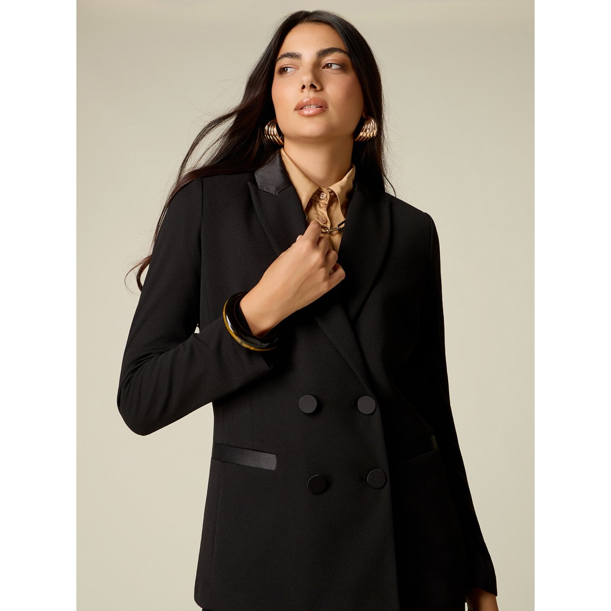 Blazer croisé avec boutons recouverts noir, OLTRE