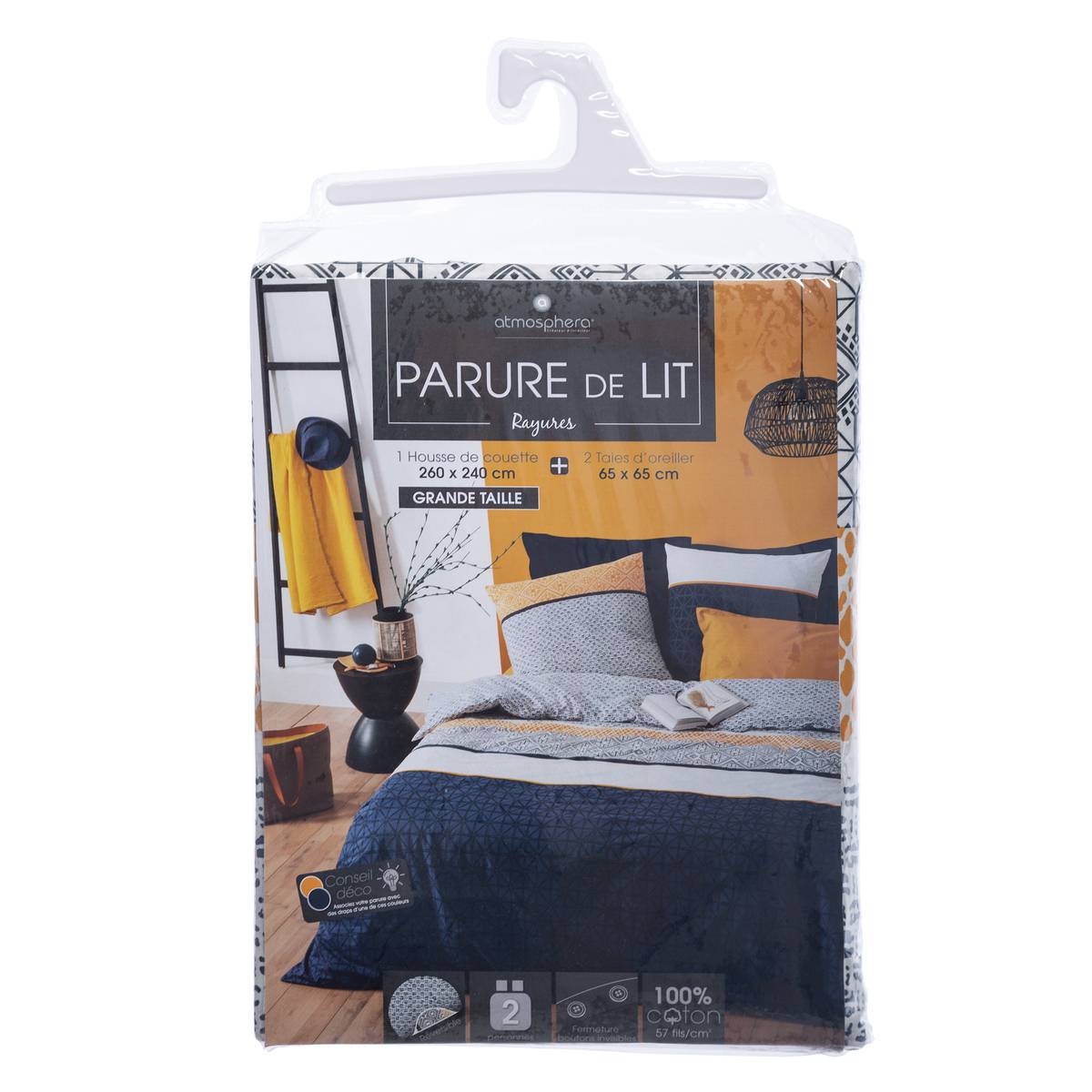 Parure de lit réversible en coton ETNIK bleu, ATMOSPHERA