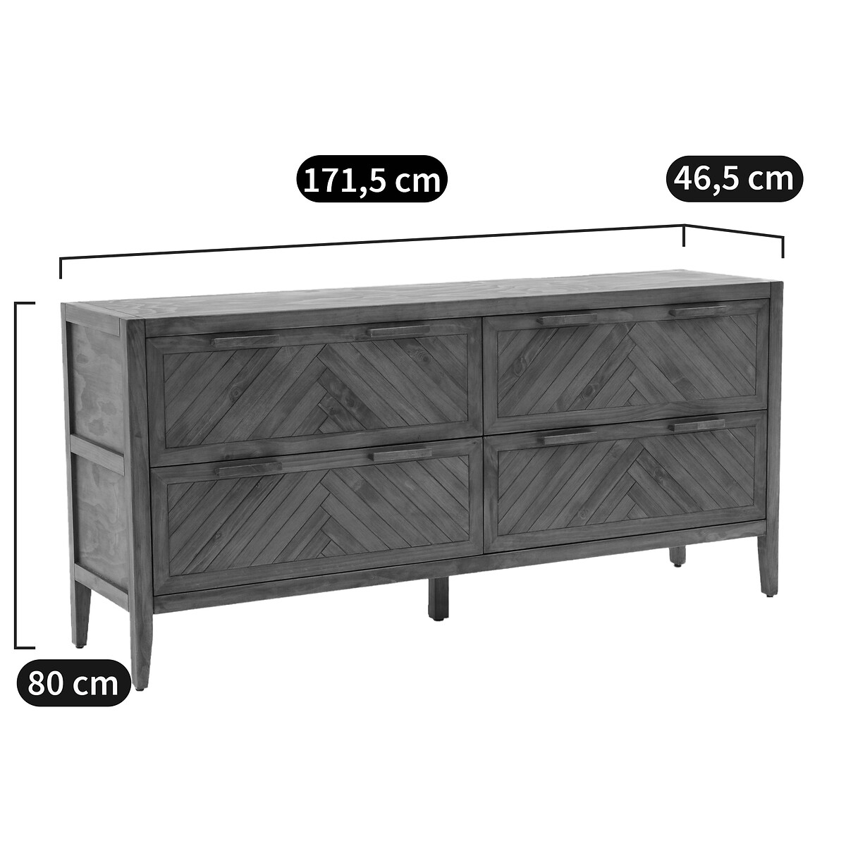 Ladekast met 4 lades in massief dennenhout NOTTINGHAM donker hout, LA REDOUTE INTERIEURS