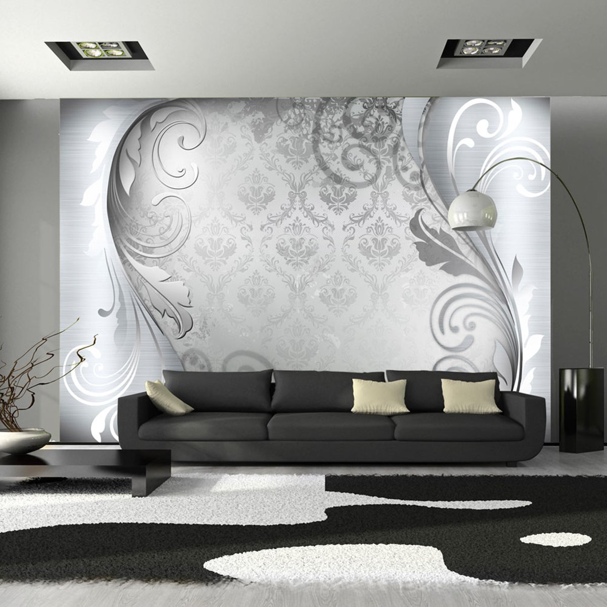 Papier peint intissé panoramique Abstractions Gray ornament gris / argent, EDEN