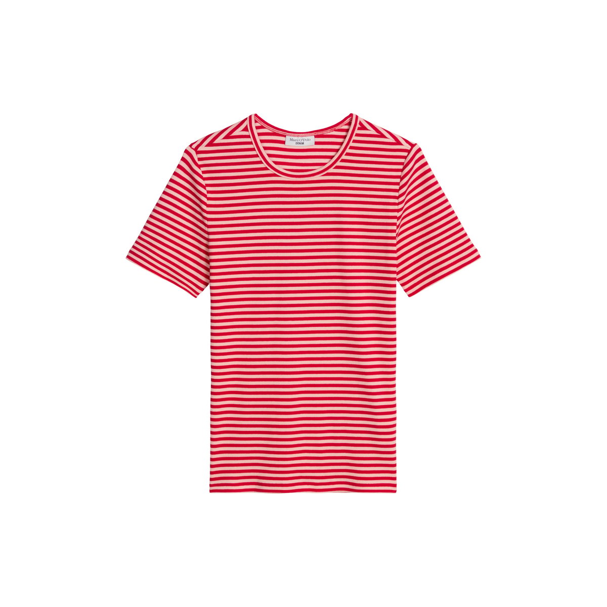 T-shirt slim en jersey côtelé rouge, MARC O’POLO DENIM