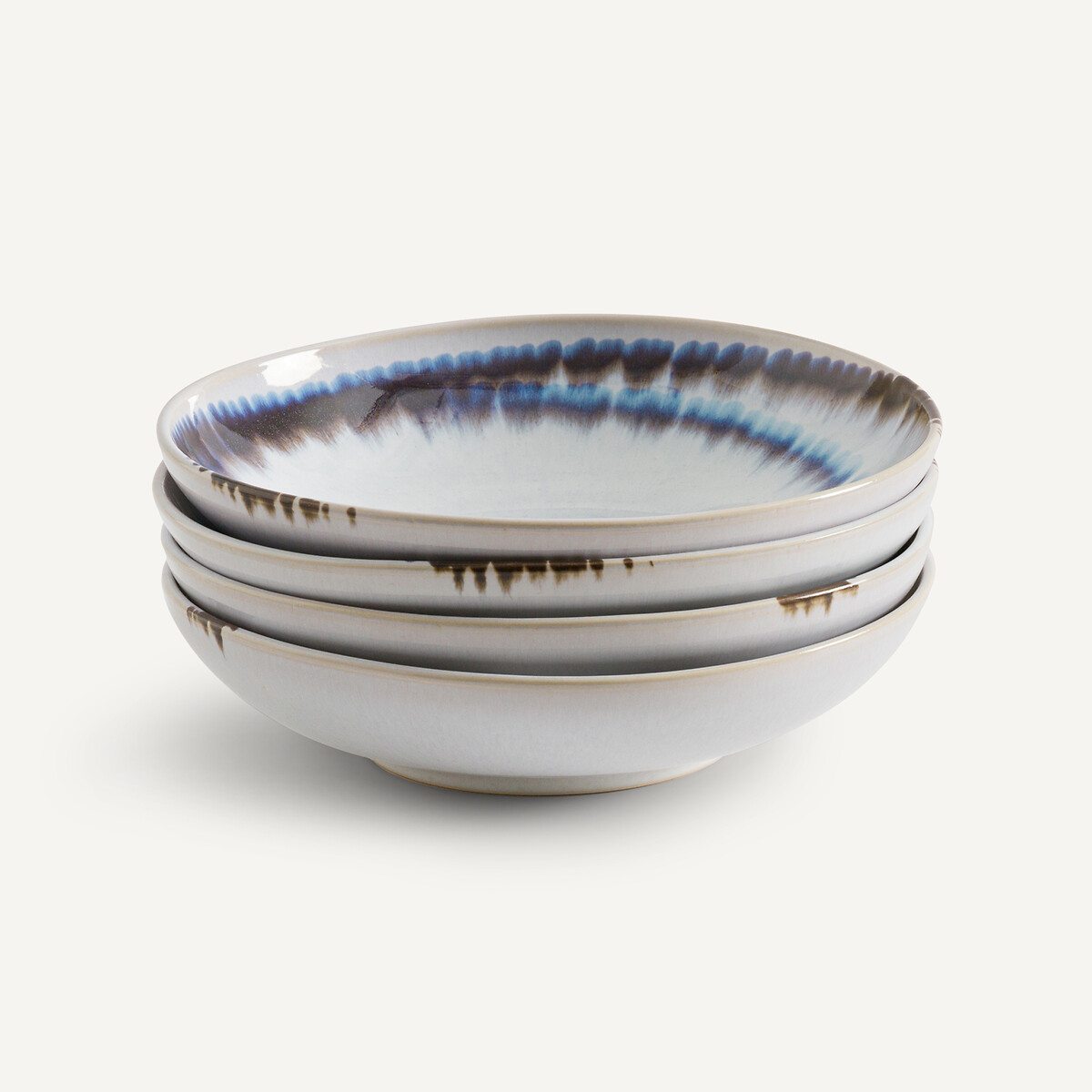 Lot de 4 assiettes creuses en grès Amadora bleu/blanc/marron, AM.PM