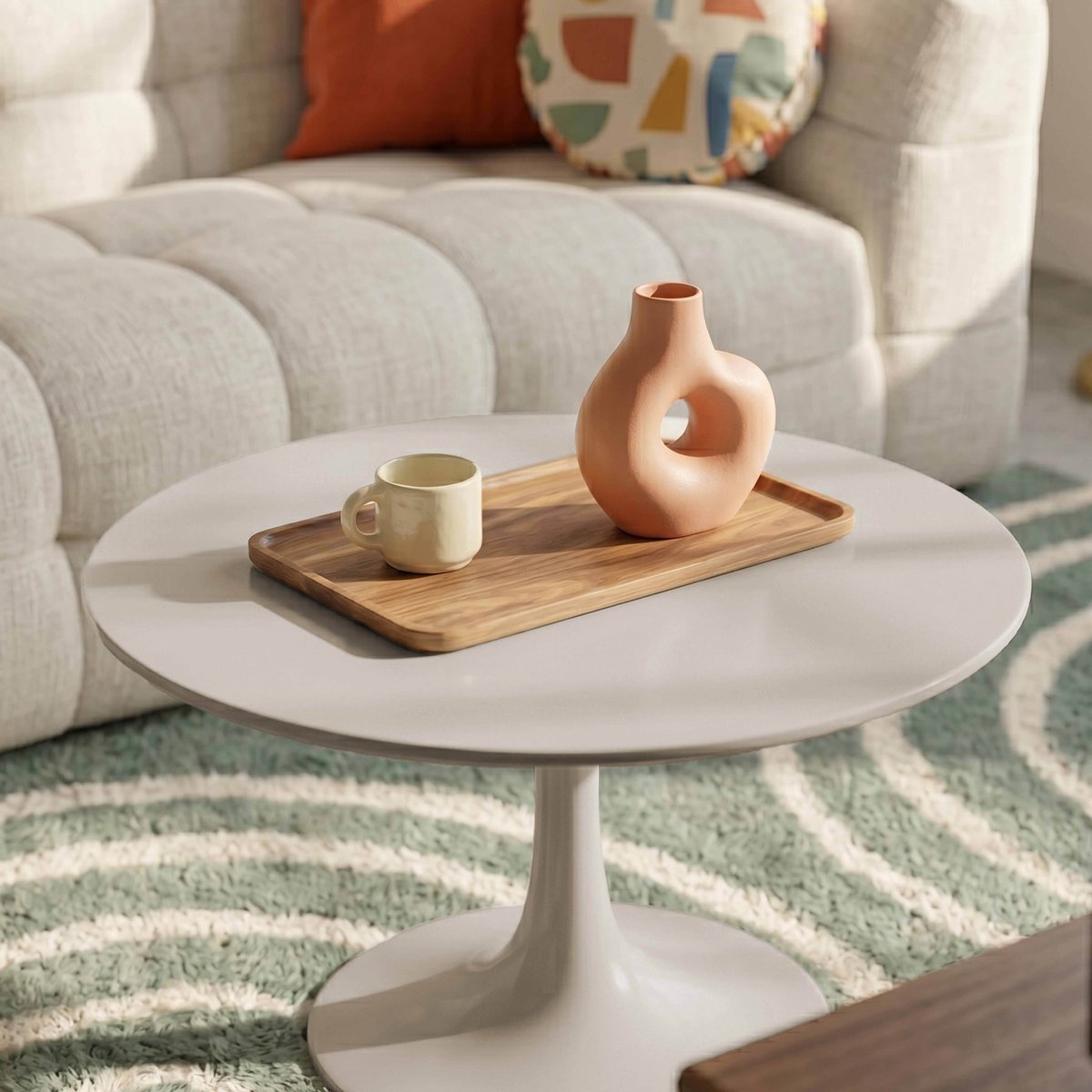 Table basse ronde Ø70 cm, FANCY crème, OVIALA