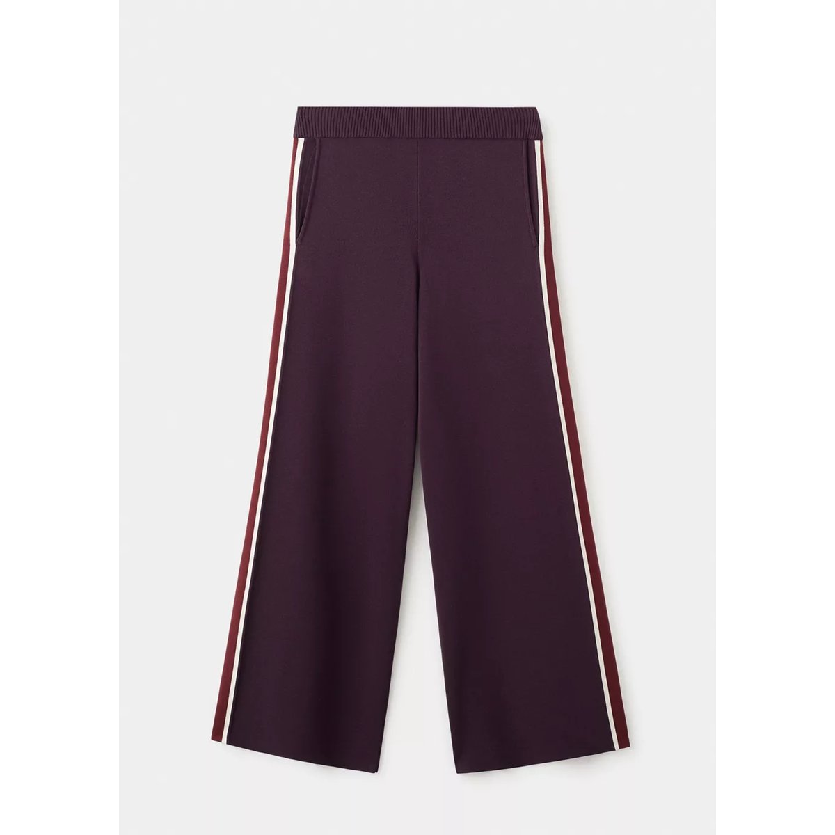 Pantalon maille rayure contrastante lie de vin, MANGO