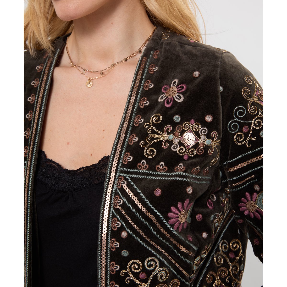 Veste Ouverte Brodée Boutique Bella gris, JOE BROWNS