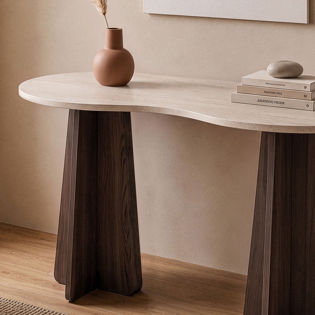 Bureau avec plateau forme organique COMO noyer / travertin, CALICOSY