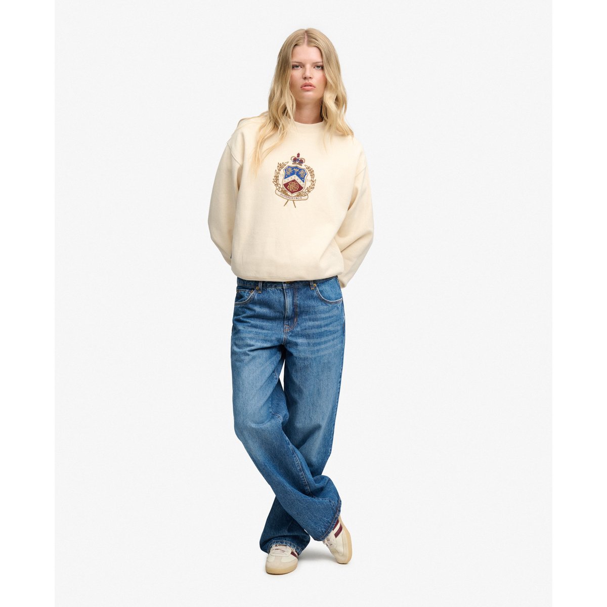 Sweat Crest col rond coupe décontractée crème naturel, SUPERDRY