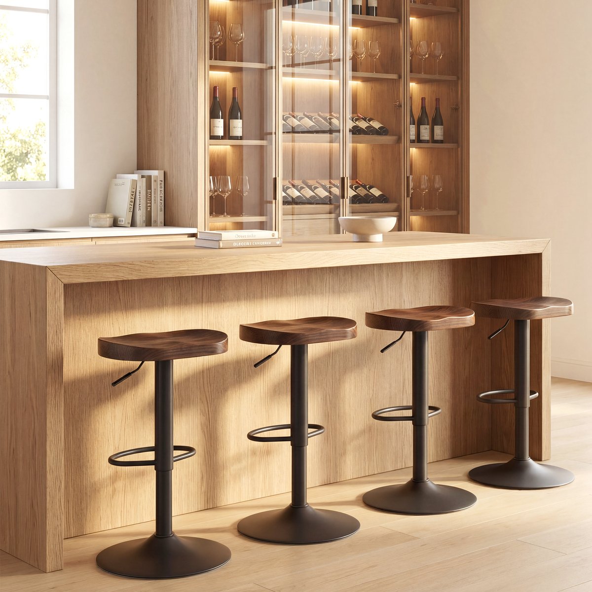 Tabouret de bar Bois d'orme Marron foncé marron foncé, noir, HOMCOM