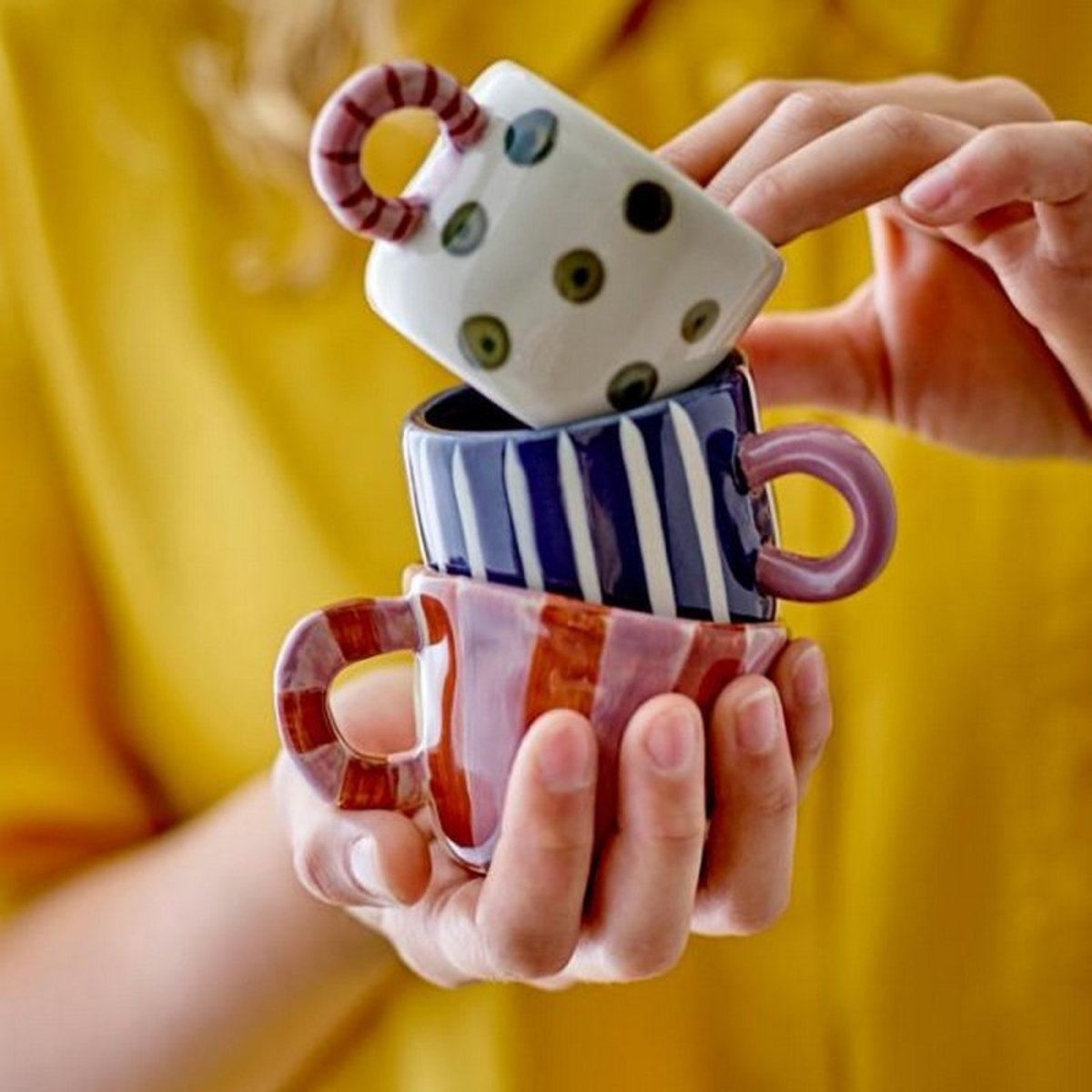 Petite tasse grès peint rayures NINI multicolore, BLOOMINGVILLE