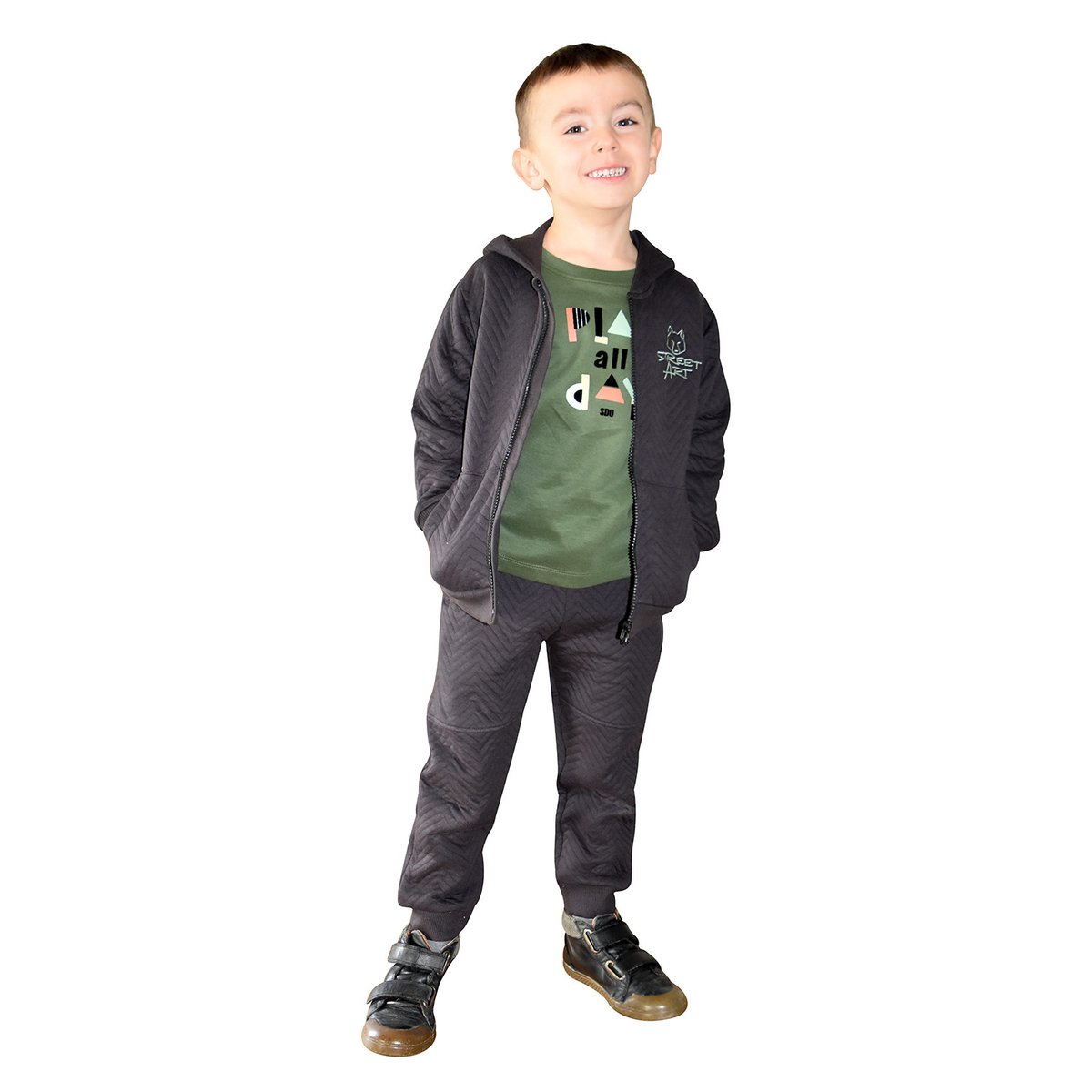 Jogging suny maille fantaisie enfant gris, SUCRE D'ORGE