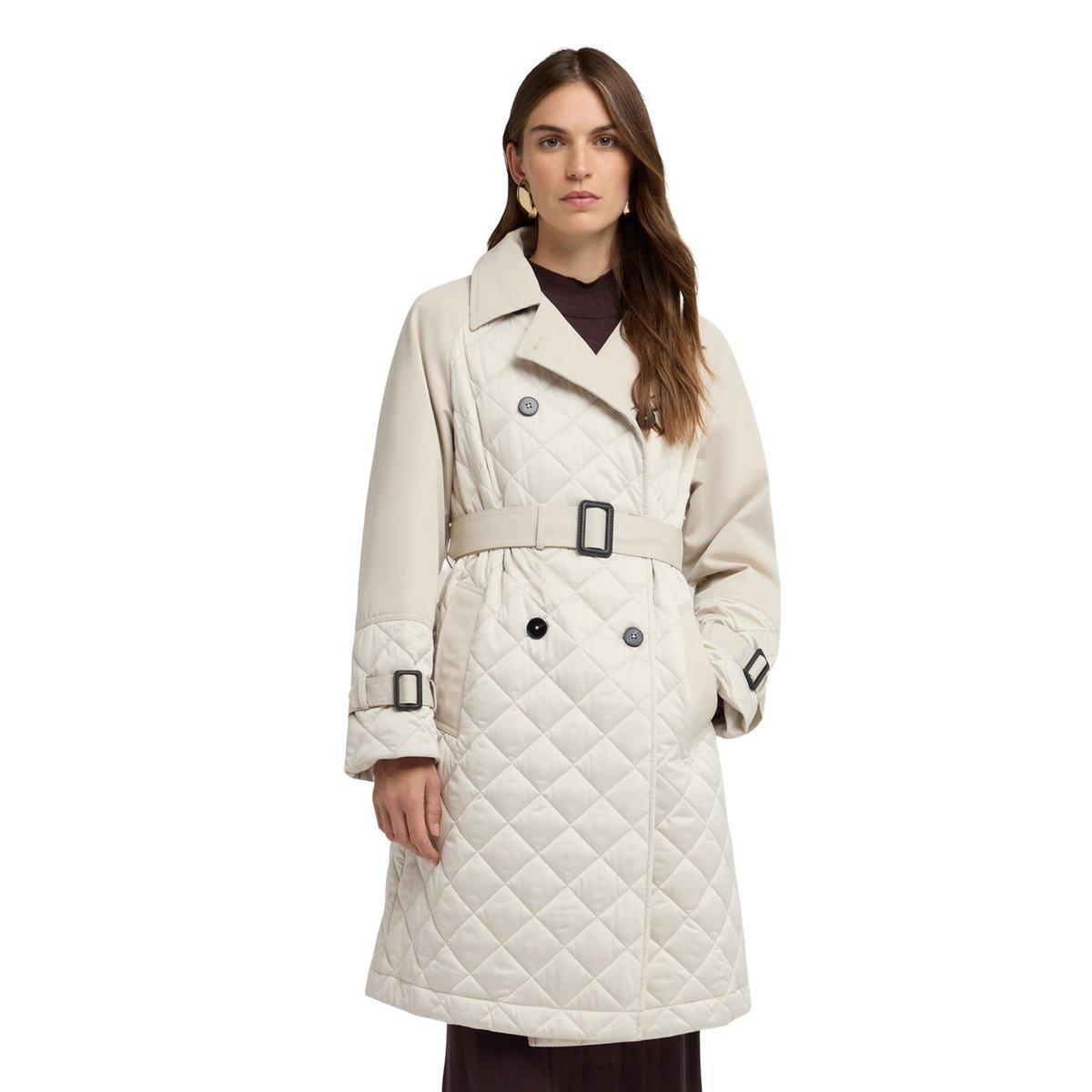 Trench-coat matelassé à losanges. gris, MOTIVI