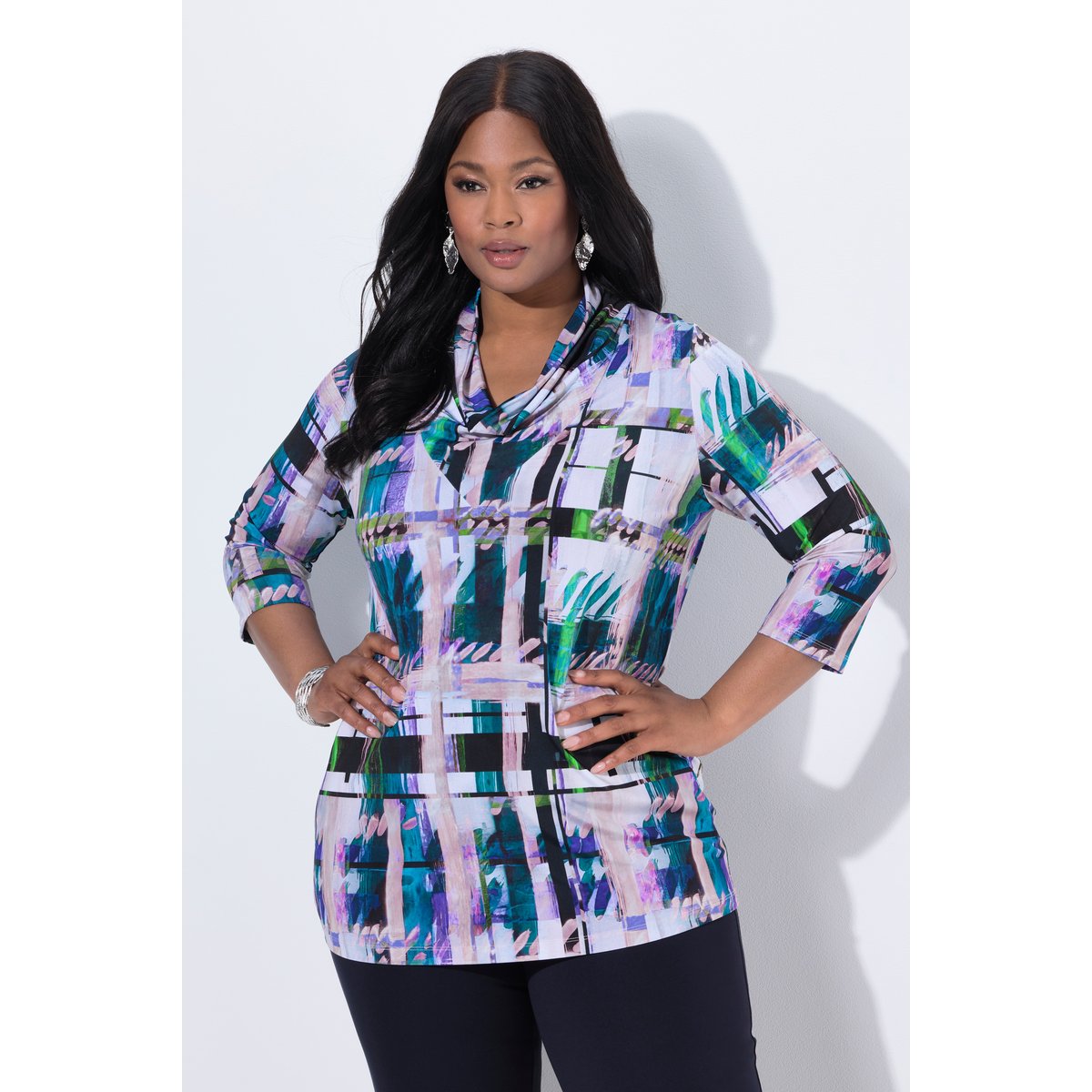 T-shirt en tissu fluide à col bénitier et vert foncé, ULLA POPKEN
