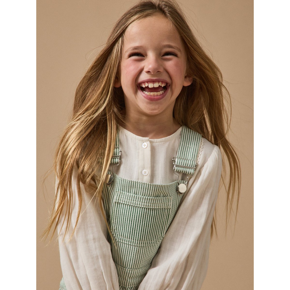 Robe salopette denim rayée rayure verte, CYRILLUS