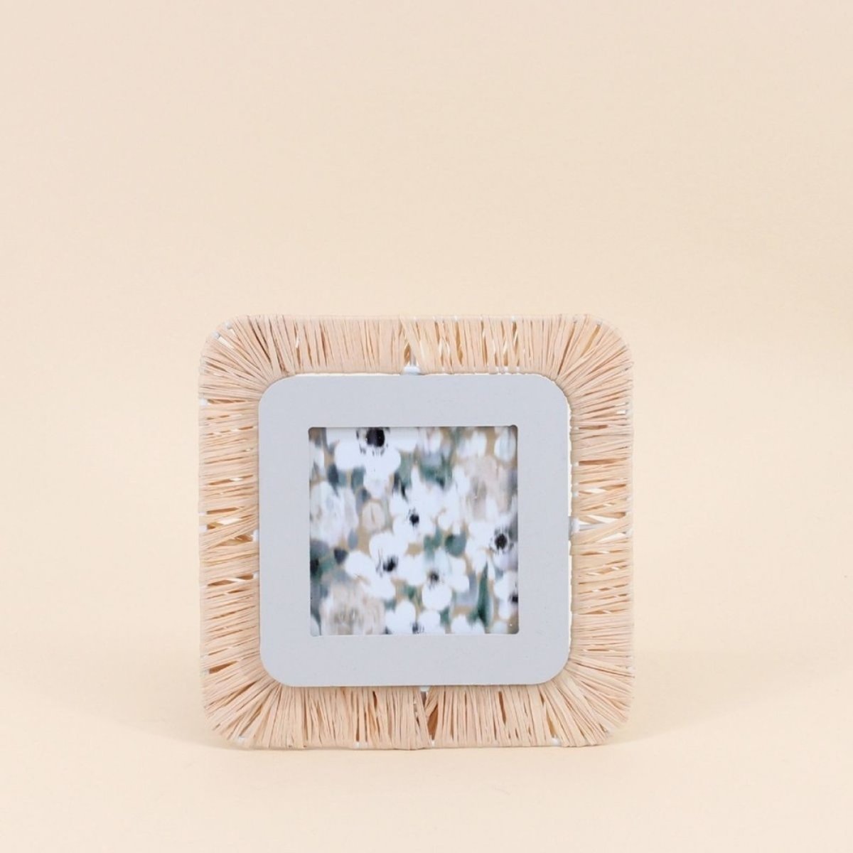 Cadre photo carré en raphia 18,5cm beige, ORNAMI