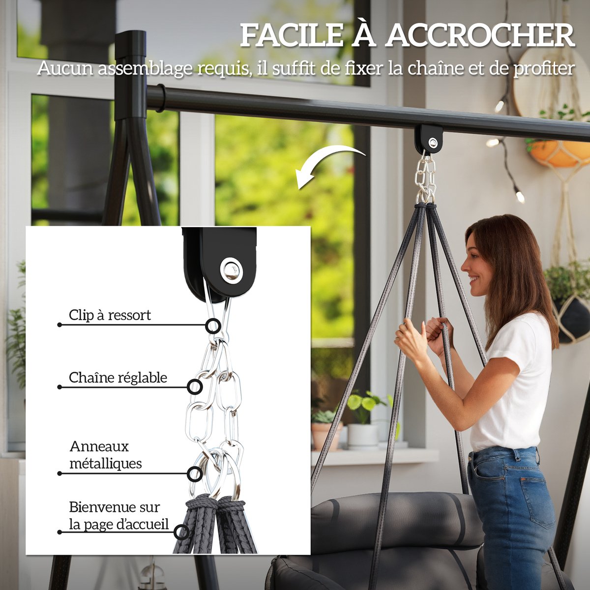 Fauteuil hamac Acier Crème gris, OUTSUNNY