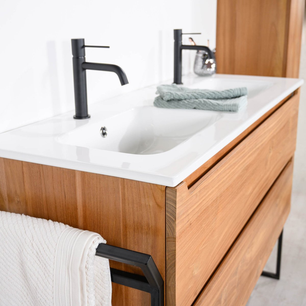 Meuble salle de bain en teck et céramique Vila 120cm blanc, WANDA COLLECTION