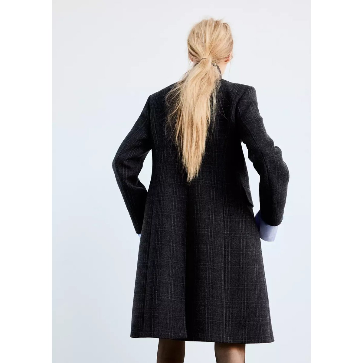 Manteau en laine Manteco à carreaux gris chiné foncé, MANGO